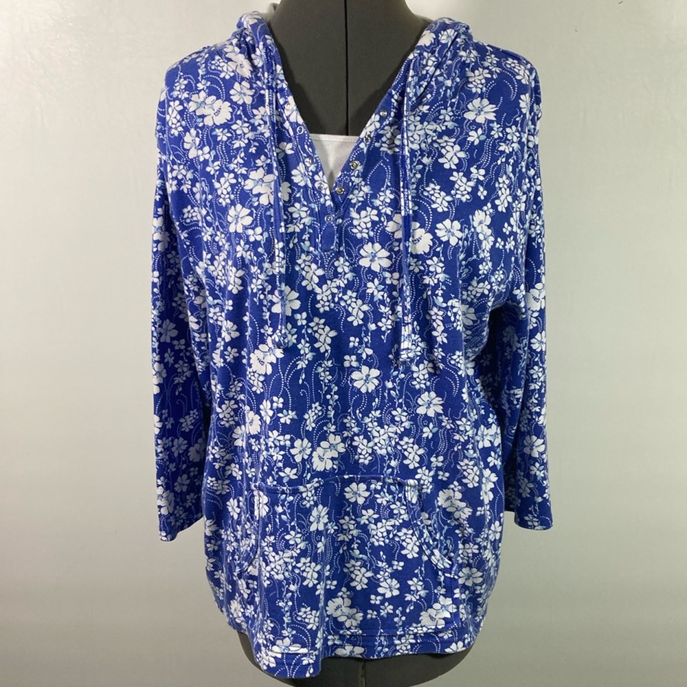 Basic Edition Hoodie Women Size XL Blue & White Light Weight Kangaroo Pocket